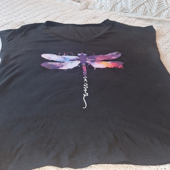 SHEIN Tops - Shein Black Dragonfly Graphic T-Shirt Size M